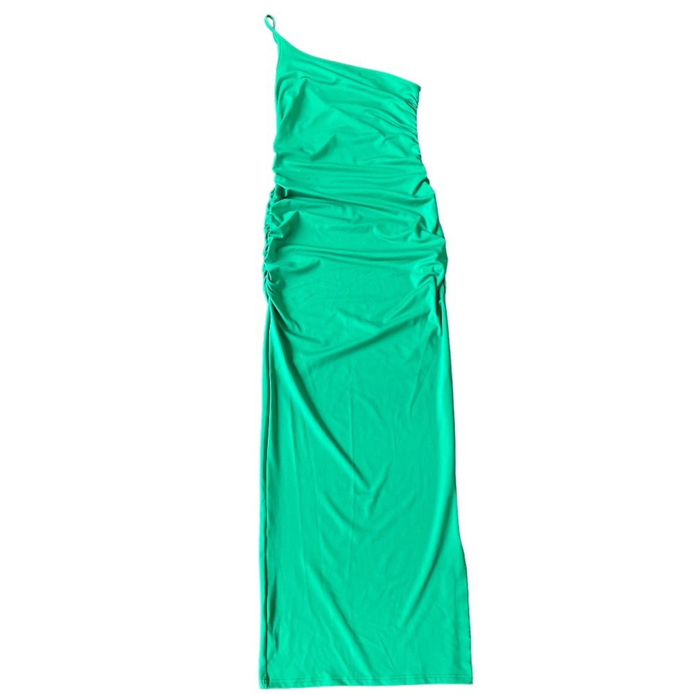 SHEIN Maxi Fitted Green Ruched Dress Size M